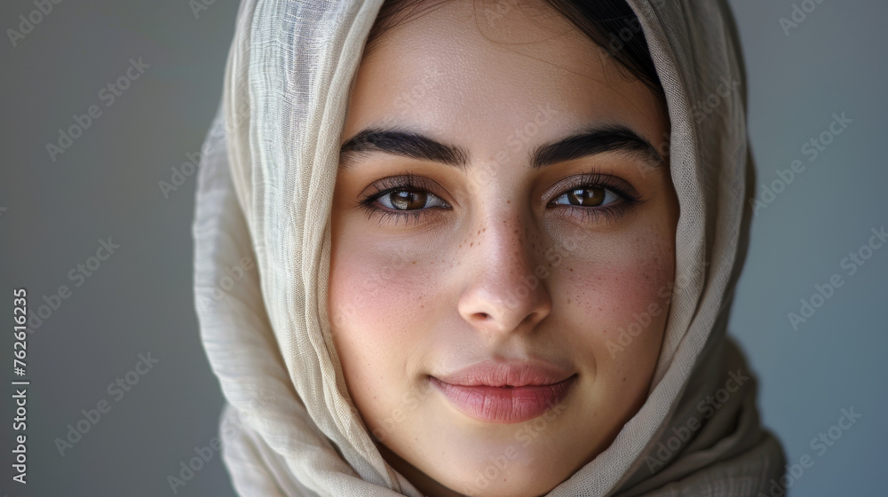 Beautiful Muslim woman on the gray background Beautiful Muslim woman on the gray background