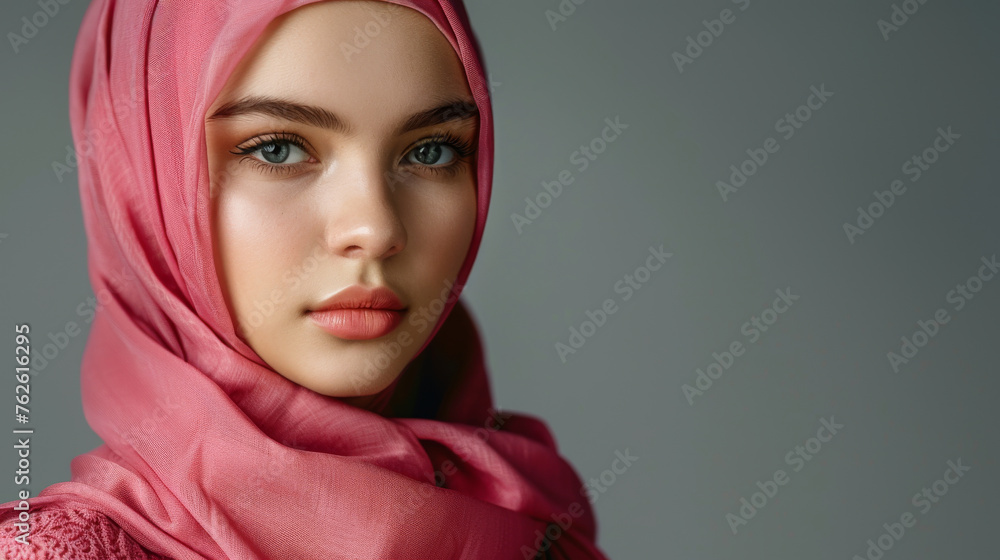 Beautiful Muslim woman on the gray background Beautiful Muslim woman on the gray background