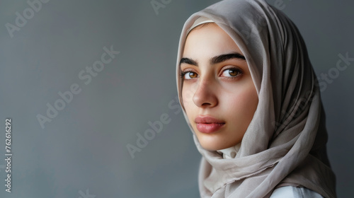 Portrait Muslim woman on the gray background