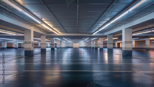 Exploring Tranquility: Serene Empty Building Parking Atmosphere, Captivating Stillness and Architectural Elements, Calm Contemplation of Design and Structure