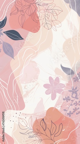 Vibrant flowers and intricate leaves are elegantly portrayed against a soft pink background. The colors blend harmoniously to create a beautiful and detailed composition.