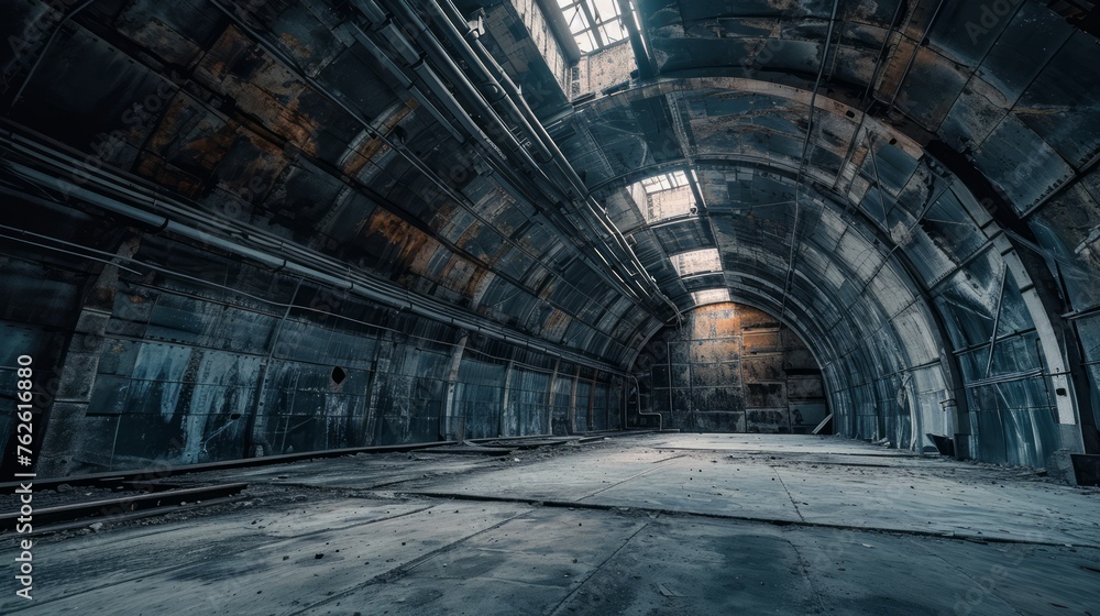 Generative AI Close-up view of Chernobyl's reactor sarcophagus, cracked walls, weathered structure, eerie atmospheric lighting, detailed linework Generative AI Close-up view of Chernobyl's reactor sarcophagus, cracked walls, weathered structure, eerie atmospheric lighting, detailed linework