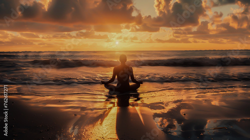 Meditation at sunrise beach setting