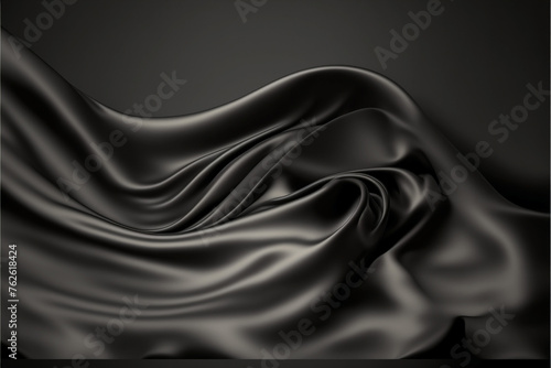 An abstract black background with 3D waves, soft edges, and curves that highlight the play of light on smooth surfaces. The composition is balanced, demonstrating the elegance of lines and the beauty