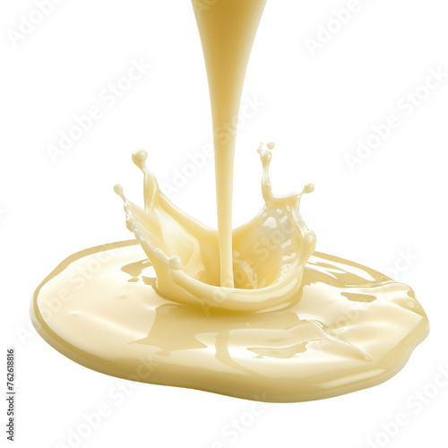 Thick condensed milk dropping with a splash on an isolated background