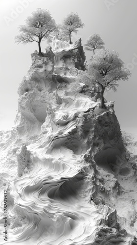 Monochromatic Wax Material Nature Landscape Render Generative AI