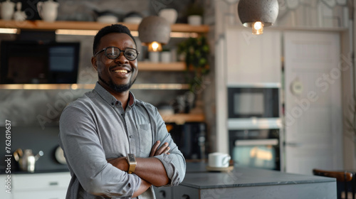Black man, smart home design manager photo