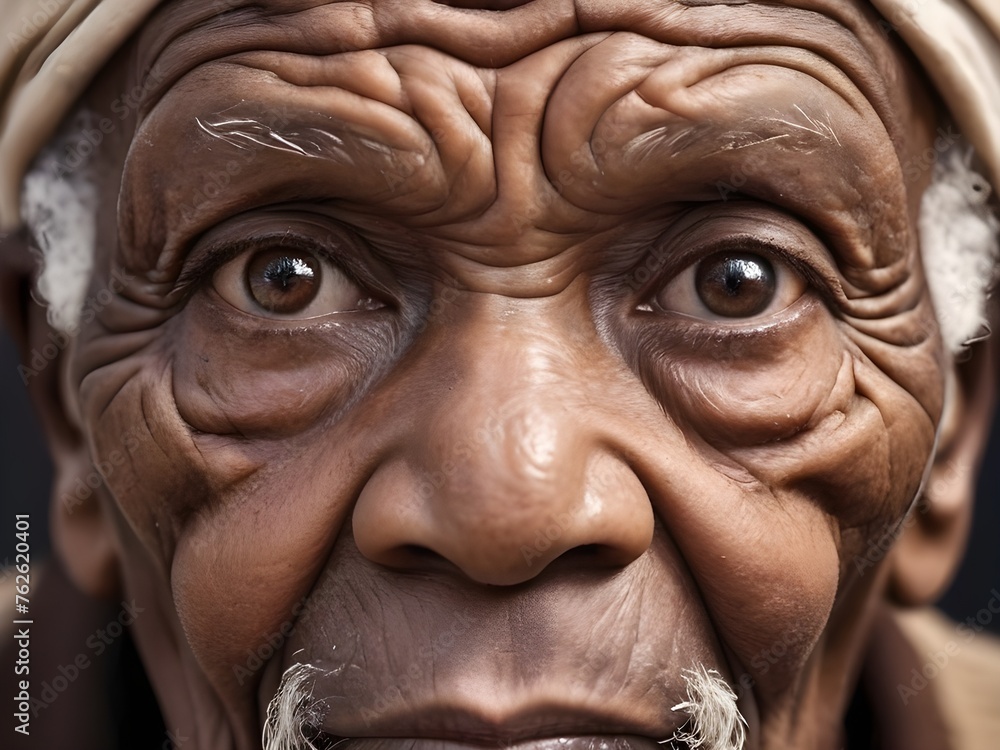 Portrait of an elderly black man. The eyes reflect the strength of generations. Crumpled wisdom. Black history month concept. Generative AI Portrait of an elderly black man. The eyes reflect the strength of generations. Crumpled wisdom. Black history month concept. Generative AI