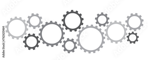 Connected cogs gears. Business Gear wheel isolated on white background. Vector illustration.