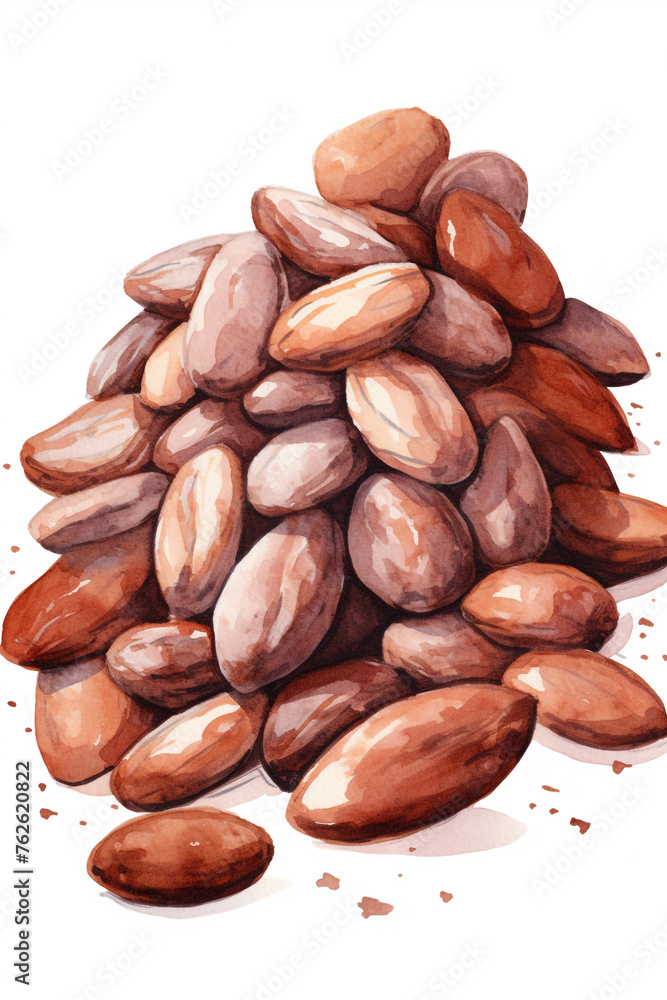 cocoa beans, watercolour style, white background сreated with Generative Ai cocoa beans, watercolour style, white background сreated with Generative Ai