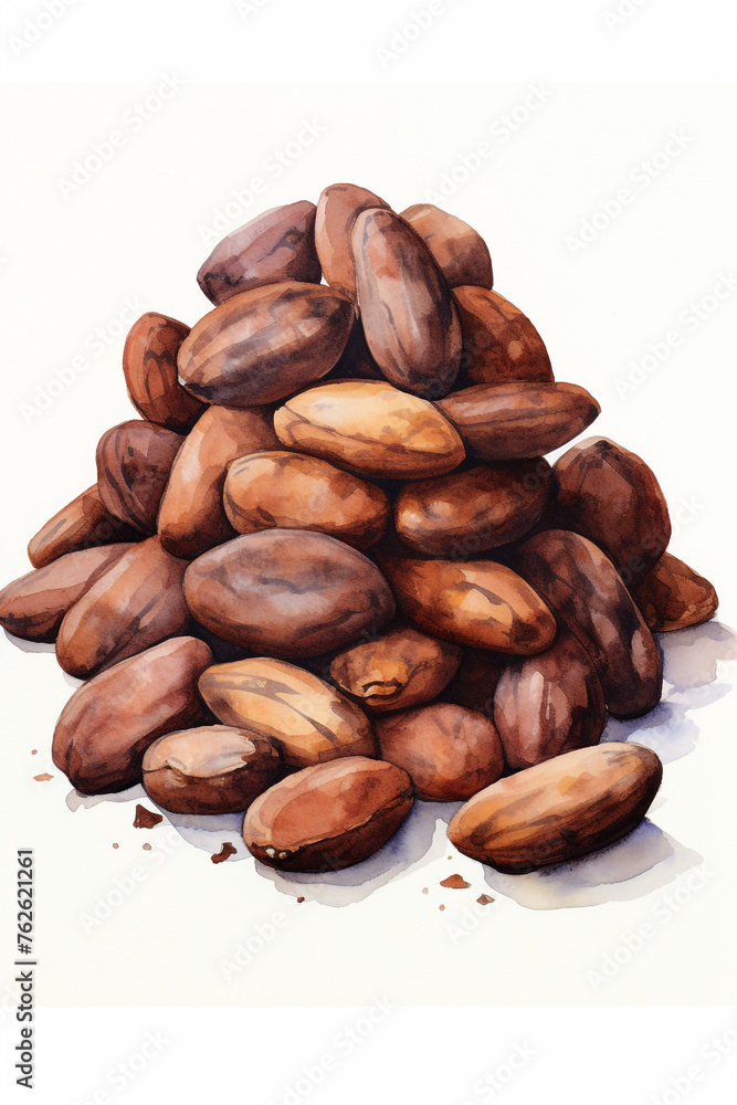 cocoa beans, watercolour style, white background сreated with Generative Ai cocoa beans, watercolour style, white background сreated with Generative Ai