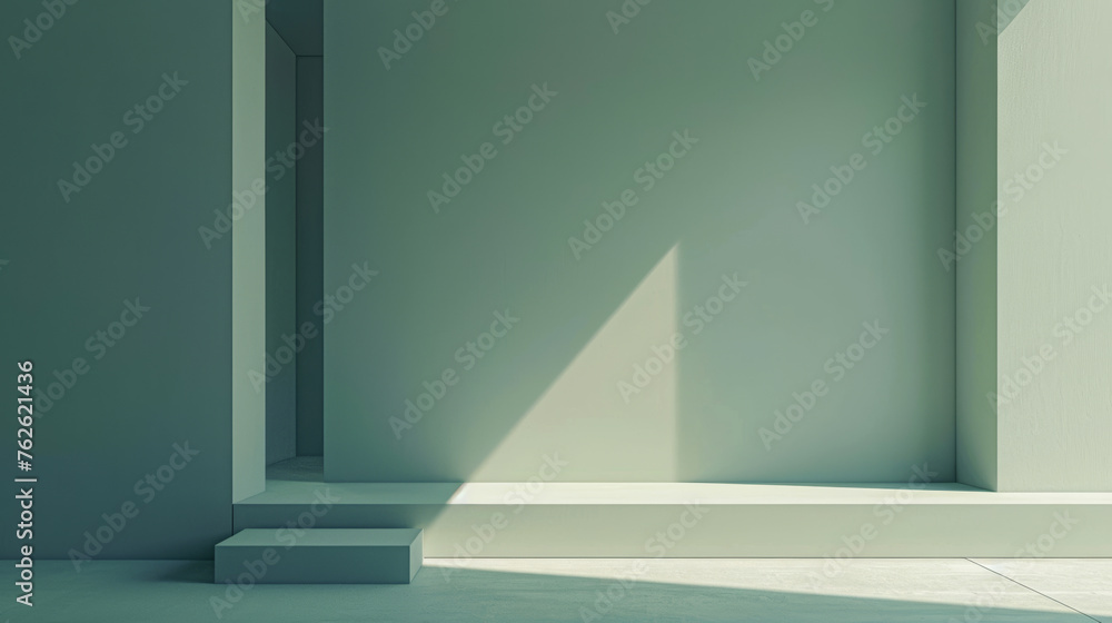 Sunlight casting a sharp diagonal shadow in a minimalistic interior space. 3D render for design and print. Modern architecture concept with copy space. Studio shot with a play of light and shadow Sunlight casting a sharp diagonal shadow in a minimalistic interior space. 3D render for design and print. Modern architecture concept with copy space. Studio shot with a play of light and shadow