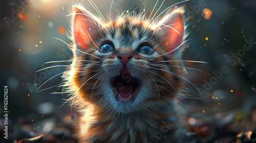 A little happy cat ultra detail, happy and surprised cat
