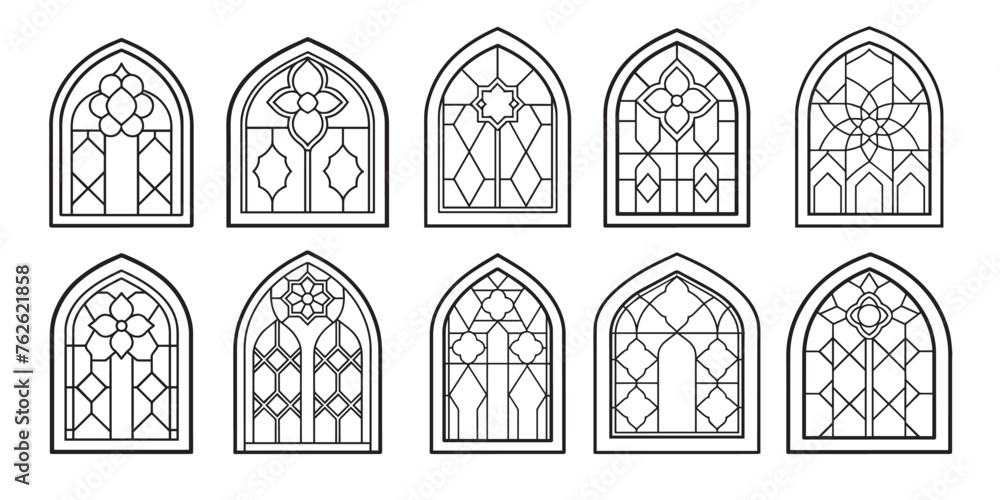 Φωτογραφία Vector set of cartoon stained glass windows for the design of children's books,