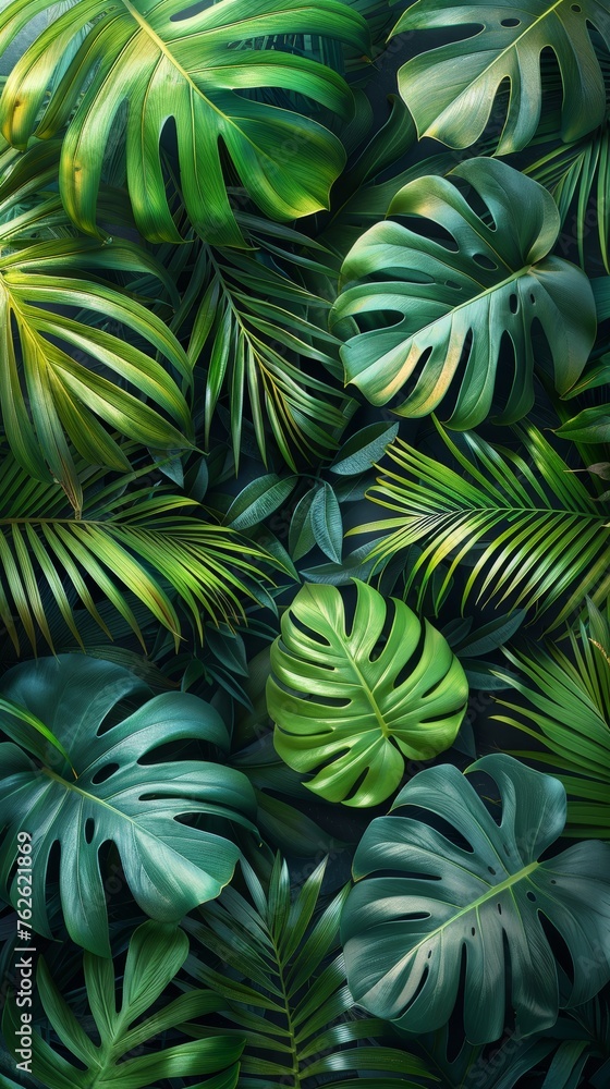 Tropical Palm and Banana Leaves Background Design Generative AI