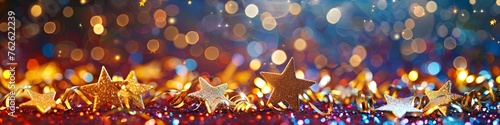 Wall with stars and waves. children's background. tinsel, bokeh. bright colors. generative ai photo