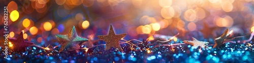 Wall with stars and waves. children's background. tinsel, bokeh. bright colors. generative ai photo