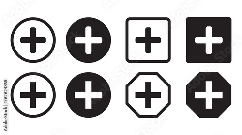 medical cross plus sing icon black Medicine health hospital collection of signs symbol. Emergency medicine concept. First aid. Vector abstract graphic design