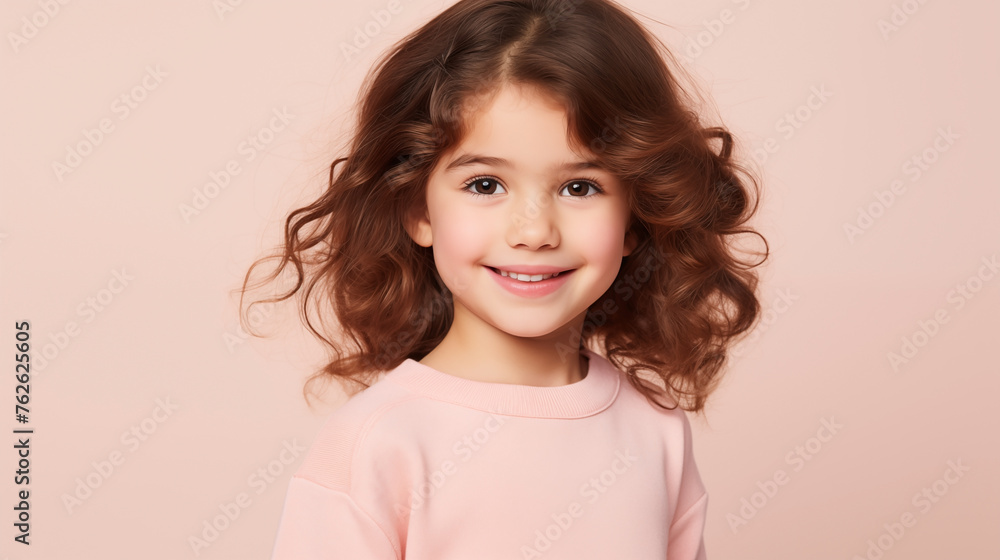 Portrait of smiling girl in pink with ample copy space for advertising Portrait of smiling girl in pink with ample copy space for advertising