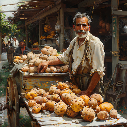 Man who has a stall where they sell tuber vegetables called comote photo