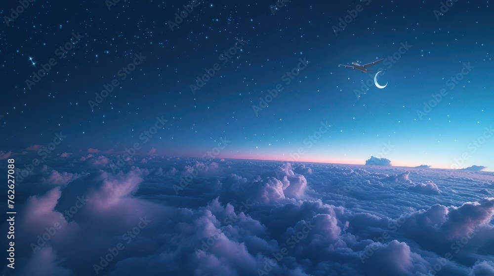 Night Sky View From Airplane Generative AI