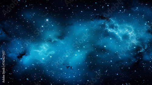 Electric blue nebulae swirling in a night sky background full of stars