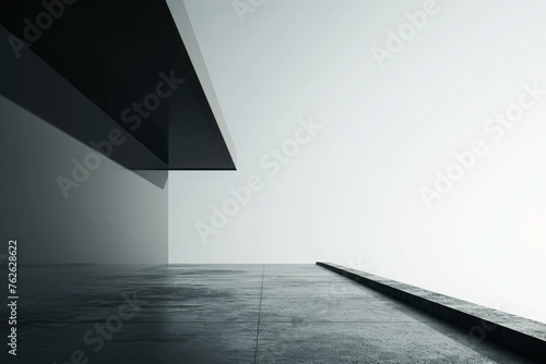 Abstract architectural interplay of light and shadow in a minimalist setting. 3D render for design and print. Modern architecture concept with copy space. Perspective shot for wallpaper, poster