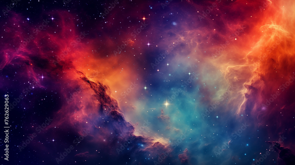 Celestial dance of colors in a vibrant cosmic background with starry expanse Celestial dance of colors in a vibrant cosmic background with starry expanse