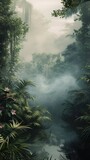 Painting Depicting a River in the Middle of a Jungle