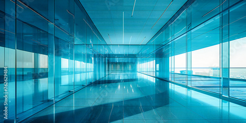 Sleek interior corridor in a modern building  emphasizing clean lines  reflective surfaces  and a sense of direction and purpose