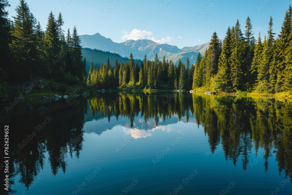Serene Lake Reflection Amidst Forest