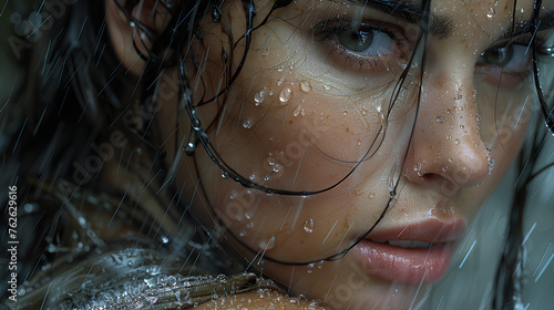 Close up of the face of a white-skinned woman looking towards the camera, fashion, modeling