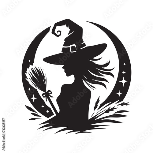 Witching Hour Wonders: Vector Witch Silhouettes Conjuring Mystical Charm and Enchantment in Design, Halloween vector.