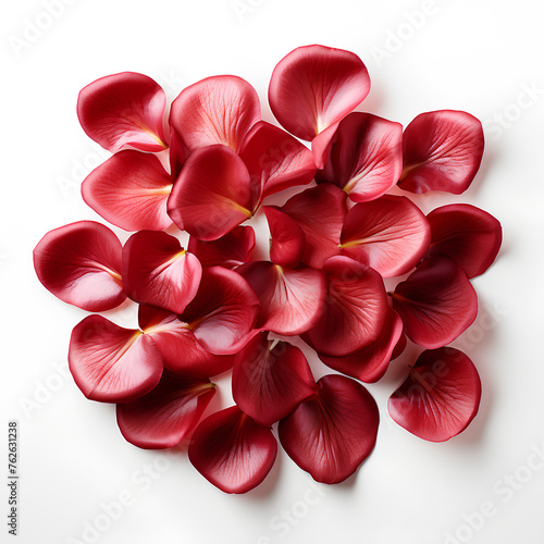 Red rose petals on a white background