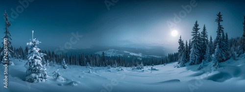panoramic view of snow-covered landscape with spruce forest © zephyr_moonstone