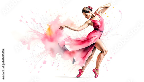A pencil sketch of a tango dancer with pink watercolor accents