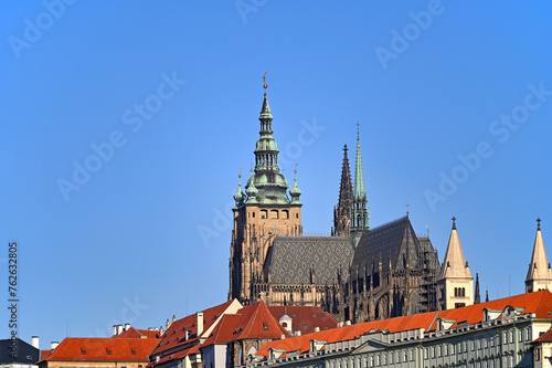 Famous Prague Castle and old buildings cityscape Czech republic