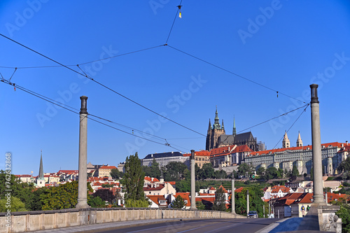 View from bridge to the Prague castle and old town