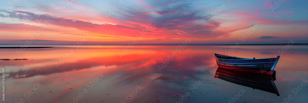 Iambic Pentameter: Ethereal Sunset Over Silent Seas - obrazy, fototapety, plakaty 