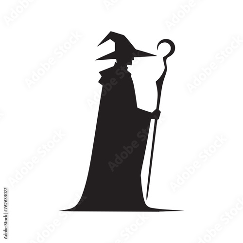 Vector Wizard Silhouettes Conjuring Magic and Mystery with Every Gesture, wizard black illustration.
