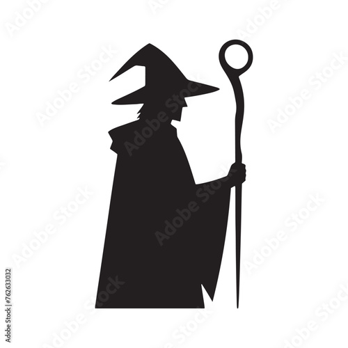 Vector Wizard Silhouettes Conjuring Magic and Mystery with Every Gesture, wizard black illustration.