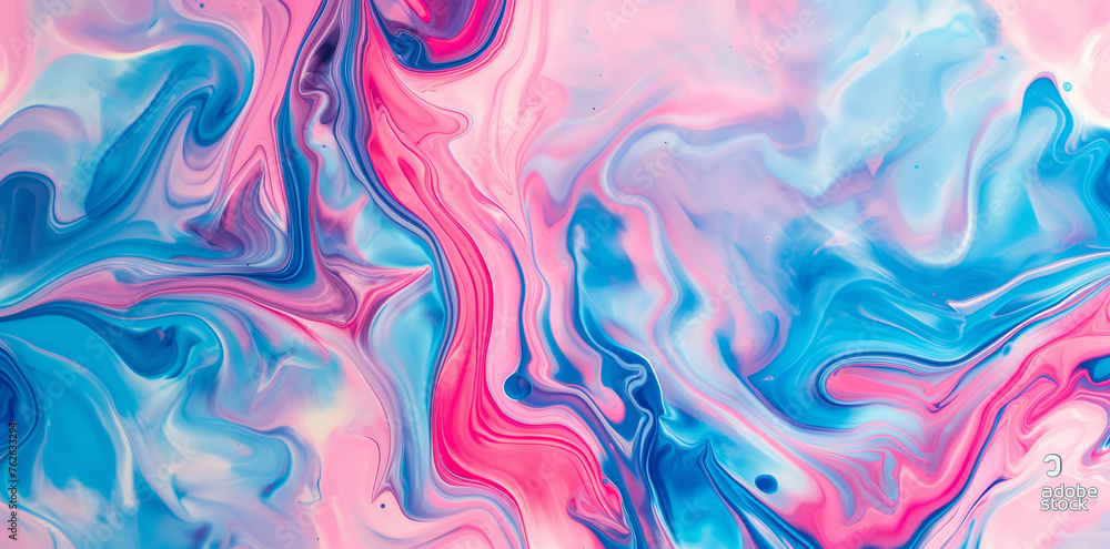 Abstract background with pink and blue liquid paint swirls