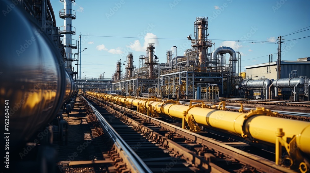 Gas pipelines, valves at a distribution station, a natural gas pumping and processing plant, an industrial image with a place for text, Generative AI. Gas pipelines, valves at a distribution station, a natural gas pumping and processing plant, an industrial image with a place for text, Generative AI.