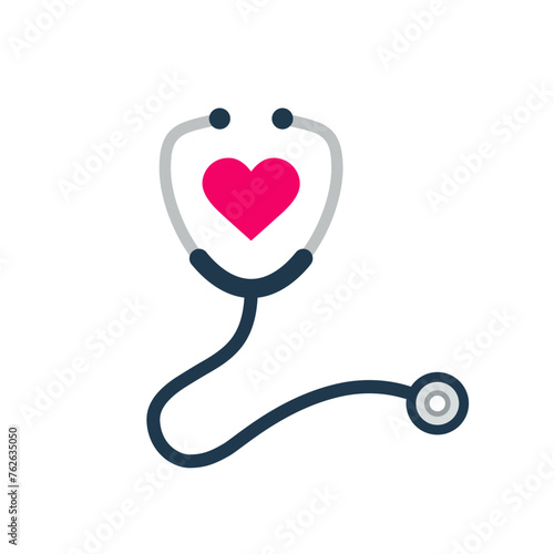Stethoscope icon with heart shape. Health and medicine symbol, Vector illustration.
