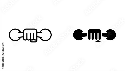 Hand with dumbbell linear icon set. Thin line vector isolated on white background