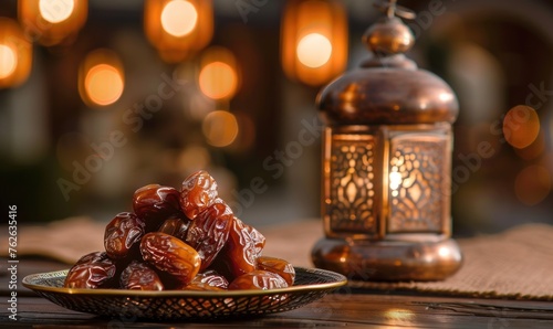 Dried Dates Fruit in Closeup Background for Ramadan Moment