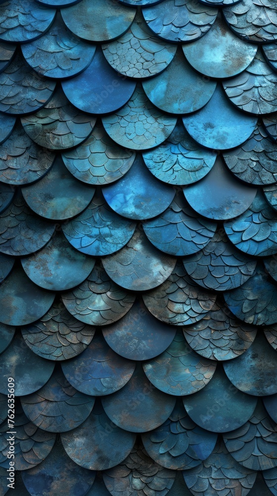 Close-Up View of Blue Fish Scales Texture in Natural Light