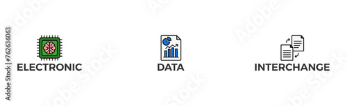 EDI banner web icon vector illustration concept for electronic data interchange of business documents standard format with a cloud server, exchange, database, file, chart, automation, and process .