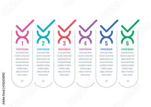 six step briefing template. Infographic template for industry, business, energy, technology, science. infographic template with check sign. annual report, informational template for magazine