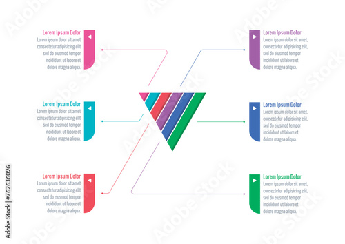 colorful triangle infographic template. six options briefing template. Infographic template for energy, industry, business, technology, science. annual report, informational template for magazine